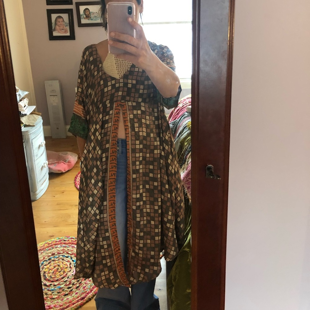 Kantha Bae Split midi dress Multicolor Checkered Kids Dress - Picture 3 of 6